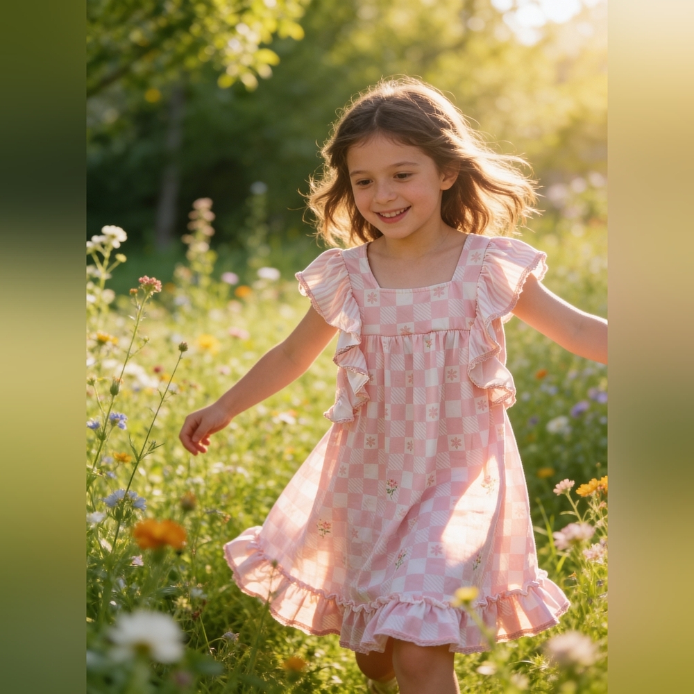 Adorable Sweetness Harper Pink Check Ruffle Dress - Picture 2 of 6